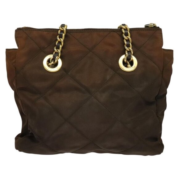 PRADA Chain Shoulder Bag Nylon Brown Gold Auth - Picture 3 of 15